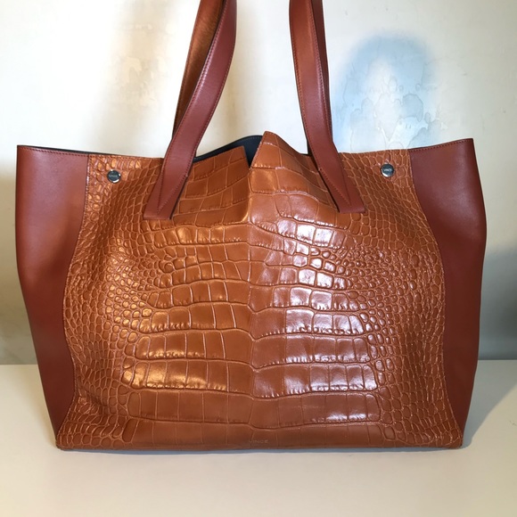 Signature V Crocodile-Embossed Leather & Smooth Leather Tote AS IS interior - Picture 2 of 16
